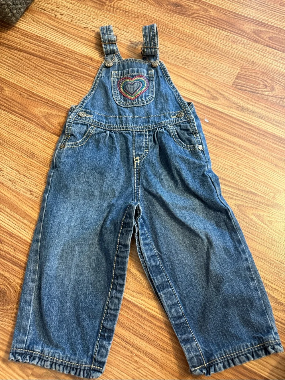 OshKosh B'gosh Denim Overalls with Rainbow Heart Applique - Blue